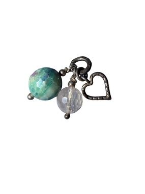 .9999 Silver Heart Charm/pendant w/Ruby zoisite & Clear Crystal Bead .925
